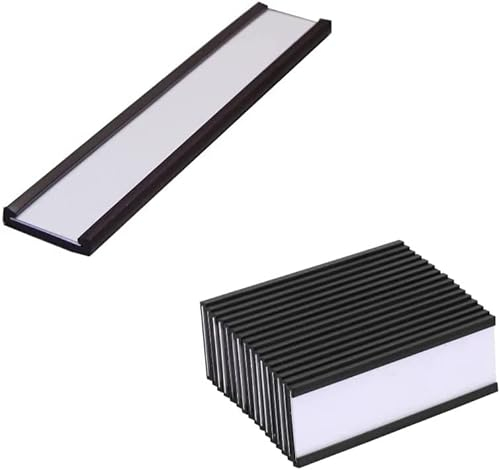 Loopunk Magnetischer Etikettenhalter mit transparenten Kunststoff-Schutzfolien für Metallregale, magnetische Etiketten und Etiketten (10 x 4 cm) Schwarz