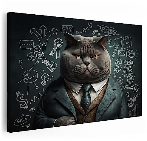 Artmazing | Katze Bild Professor | Bilder Katze Modern | S-Art Bilder | Katzenbilder Modern | Moderne Bilder XXL | Wandbild Katze Deko XXL | Bild Leinwand XXL | Katzen Bilder | Buntes Poster für Wand