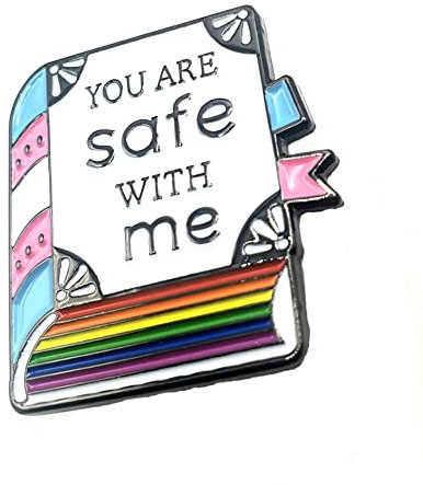 Anstecknadel mit Aufschrift You Are Safe With Me, Gay Trans LGBT Pride, Flagge, Bücher, Bibliothek, Metall, Metall