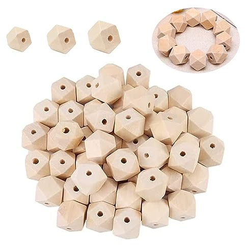 120 Stück Natürliche Geometrische Holzperlen, Achteckige Perlen Holz, Achteckige Holzperlen, Polygon Holzperlen, Geeignet für Die Herstellung von Armbändern, Kunsthandwerk Usw.