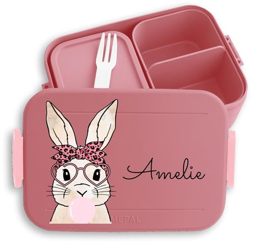 Kinder Bento Box Midi Lunchbox für Mepal Bentobox - Hase Bunny Hasen Rabbit Langohr Hoppler - 900 ml - Rosa - brotdose mädchen kindergarten hasenmotiv name vesperdose jausendose schule tiere
