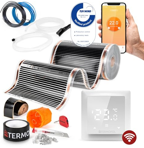 Termofol Calefacción eléctrica por suelo radiante lámina calefactora 230V - con termostato H6 WIFI - Potencia 60 W/m² - Superficie 6m² - Juego completo de calefacción eléctrica para suelo, pared o