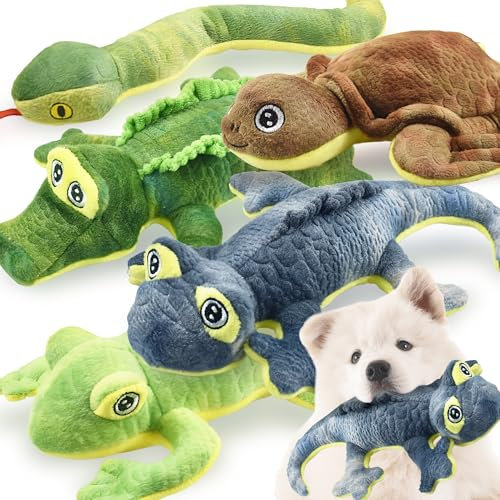 LECHONG 5er-Pack Quietsch-Plüsch Hundespielzeug, Weiches Kauspielzeug Set für Große, Mittelgroße und Kleine Hunde & Welpen gegen Langeweile, Robustes Hundespielzeug Waldbewohner Serie Kuscheltiere