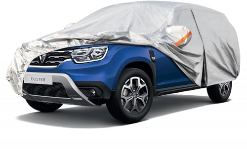 Kayme Autoplane Wasserdicht Atmungsaktiv für Dacia/Renault Duster (2010-2025), 6 Schichten Vollgarage Autoabdeckung für Regen Sonne Staub Schutz Verkratzt, Autoabdeckung mit Reflektierenden Streifen.