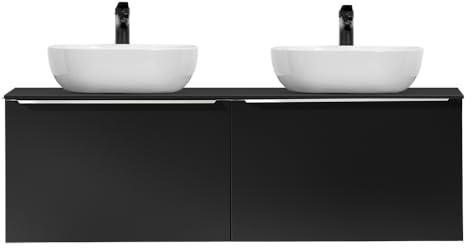 Lomadox Waschtisch Doppelwaschtisch 120cm, matt schwarz, 2 Keramik-Aufsatzwaschbecken in weiß