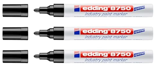 EDDING Set mit 3 Markern für Farbe 8750, speziell für Industrie, Schwarz, 2-4 mm