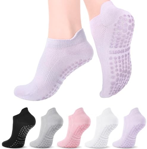 Zuimei 5 Pairs Pilates Yoga Grip Socks,Women Non Slip Grip Socks Yoga Socks | Pilates Grip Socks Women for Hospital Dance Pilates Yoga Size UK 4-7