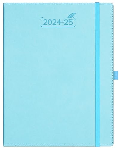 BEZEND 18-Monate Buchkalender 2024 2025 Terminplaner A4 PU-Leder Hardcover Kalender [Himmelblau] Wochenkalender Juli 24-Dez 25 1 Woche 2 Seiten | Planer mit Stifthalter