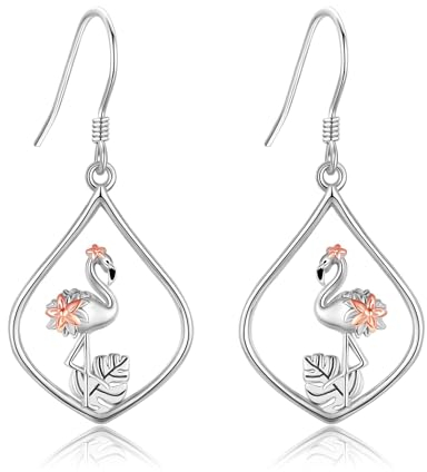 Flamingo Ohrringe 925er Sterling Silber Flamingo Monstera-Blatt Ohrhänger Schmuck Strand Geschenke für Frauen Mädchen