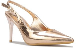 La Modeuse - Stiletto Slingback Smalto con Tacco a Ago e Punta A Punta, Oro rosa, 39 EU