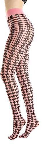 Gi&Gi Collant velati 40 denari con tassello in cotone da donna caratterizzati pied de poule quando l'ottimismo è di moda. N.1396.. (S/M, ROSA)