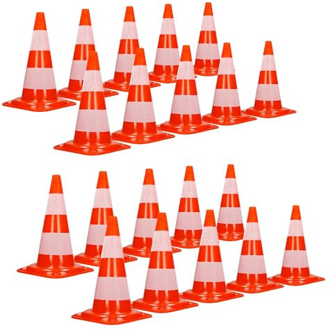 ECD Germany 20x Cônes Signalisation Pylône, 47 cm, PVC Solide, Orange/Blanc, Triangle de Circulation, Marqueur Attention Sécurité, avec 2 Bandes Réfléchissantes, Pylone Cône Avertissement de Parking