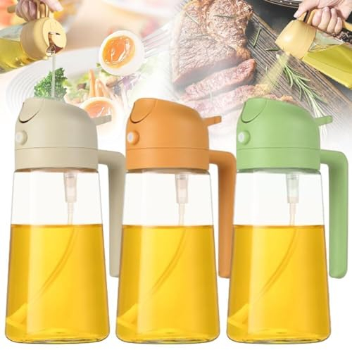 Pulverizador y dispensador de aceite de vidrio 2 en 1, pulverizador y dispensador de aceite de vidrio, dispensador de aceite de oliva de 470 ml, botella pulverizadora de aceite for cocinar Dispensador