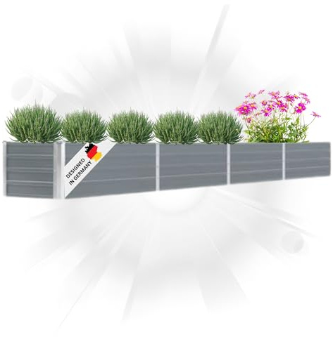 DELUKE® Hochbeet für Garten Oskar Grau | 320x40x45cm | Verzinkter Stahl | Wetterfest | Hochbeet Metall Gartenbeet Kräuterbeet Blumenbeet Beet hoch Frühbeet für Garten Gemüsebeet