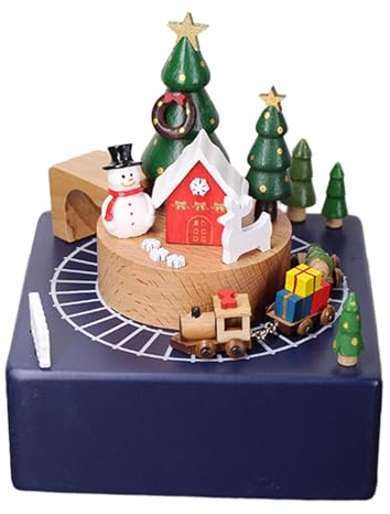 NeaxgeandX Spieluhr Weihnachtszug mit drehbarem Zug für Kinder, Sammlerstück, Blau, Dunkelblau, 11 x 11 x 15 cm