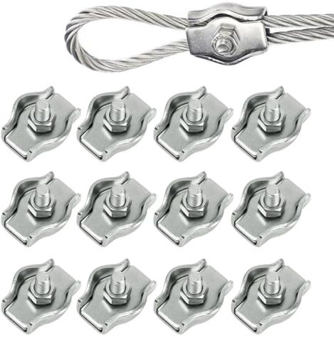 UENXRXE 12 pezzi Morsetti per filo stendibiancheria M2 Morsetto per funi metalliche,Morsetti cavo acciaio morsetto da 2 mm, morsetto per cavi in acciaio inox 304, fune metallica, corda