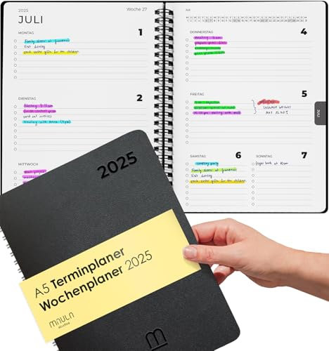 Terminplaner 2025 - Kalender 2025 A5 - Wochenplaner 2025 für mehr Organisation - Terminkalender 2025 mit Feiertagen - Minimalistischer Planer 2025 - Wochenkalender 2025 - Taschenkalender 2025 A5