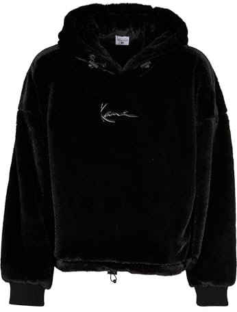 Karl Kani Damen KW224-043-1KK Metal Signature Fake Fur OS Crop Hoodie Black, XS