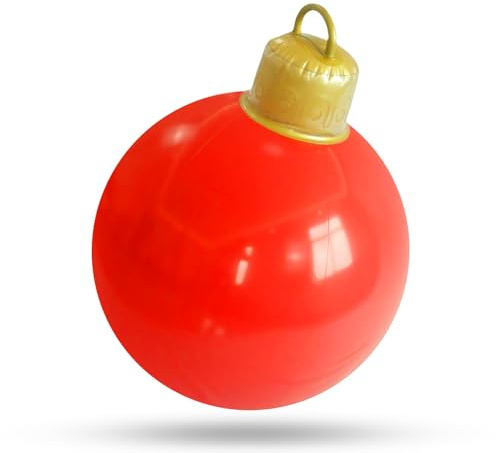BRTNUP Weihnachten Aufblasbar Ball 60cm Riesen Weihnachtskugeln Große Weihnachtskugeln Ornamente PVC Aufblasbarer Weihnachtsball für Weihnachten Hof Veranda Garten (Rot)