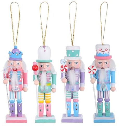 4pcs Christmas Traditional Wooden Nutcracker Xmas Nutcracker Ornament Classic Figure Decorations for Shelves Tables Party Home