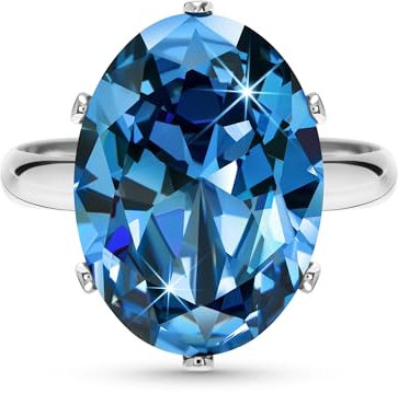 Linawe Aquamarin Ringe Frauen, Schmuck Ring Verstellbar Silber, Grosse Moissanite Diamant Blauer Stein Fingerring Damen, Damenringe Jewelry Modeschmuck