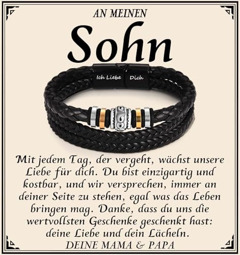 PDTU Sohn Geschenk, Lederarmband mit Gravur Ich Liebe Dich Geschenk für Meinen Sohn Junge, Sohn Geschenke von Eltern zum Geburtstag Abschluss Einschulung Weihnachten