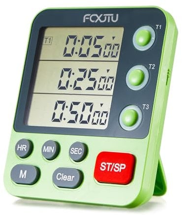 FCXJTU Digitaler Dual-Dreifach-Küchentimer, 3 Kanäle, Countdown, großes Display, Multi-Lebensmittel-Timer, Laute Lautstärke, Alarm, magnetisch, zum Kochen, inklusive Batterie, Grün