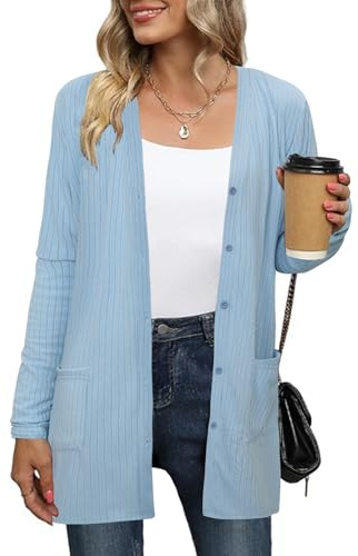 Totatuit Donna Cardigan Lungo Casual Primavera e Autunno Lavorato a Maglia Elegante Donna con Manica Lunga Leggero e Traspirante per Estivo Spolverino