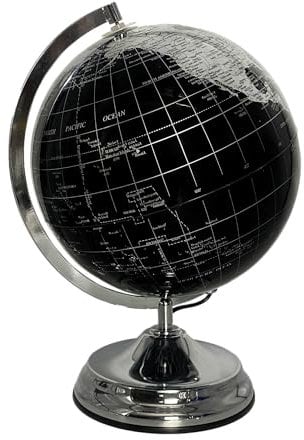 Gleneagles Travel Earth Globe Lamp Black & Silver 20cm | LED Cool White Switch Activated World Globe Light Up LED Map Geo Lamp | Planet Map Of The World | Desk Home Office Gadgets For Men Kids