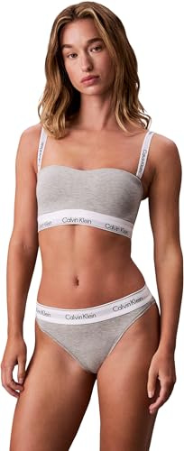 Calvin Klein Women’s High Leg Briefs with Logo Waistband, Grey (Grey Heather), L