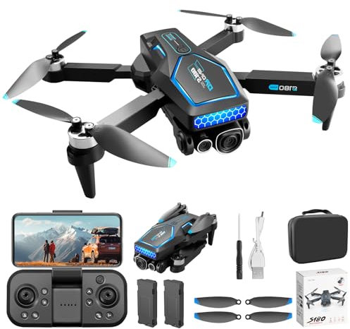 OBEST Drones con Camara 4K Adulto Principiantes, 5G WiFi FPV Plegable RC Dron con 3 Cams, Motor Sin Escobillas, 2Batería 28Min, Un Botón Despegue/Aterrizaje, Modo sin Cabeza, Evitación Obstáculos 360