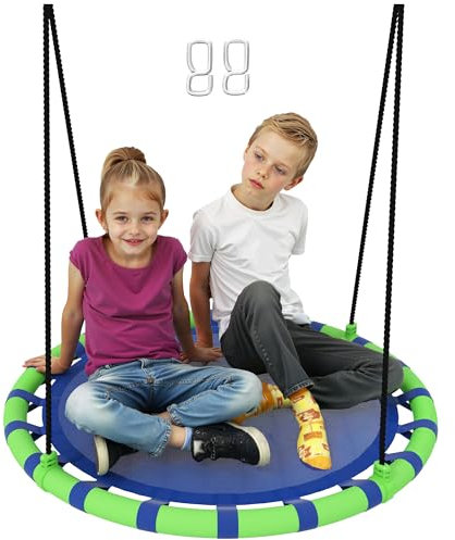 AIYAPLAY Columpio para Niños Redondo Columpio Jardín Exterior Ajustable Columpio Infantil Impermeable Carga 150 kg Ø100x180 cm Azul y Verde