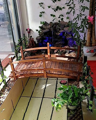 IBOWZ Wooden Garden Bridge, Arch Backyard Garden Bridge 1.4m/4.6ft, Japanese Style Pond Bridge Decorations, Deck Patio Shed Footbridge, Small Garden Walkway Bridges
