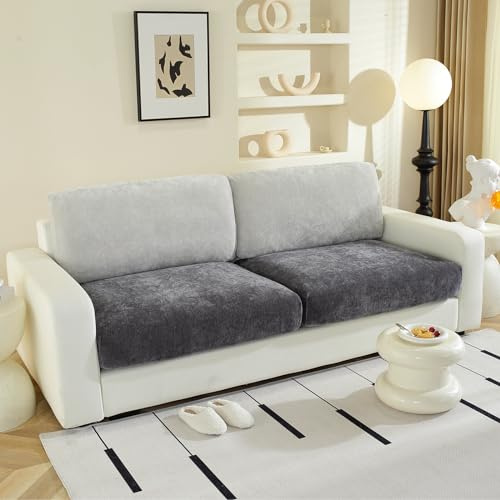 WEYOND Stretch Sofa Sitzkissenbezüge aus Chenille, 2er Set, Dunkelgrau | Waschbarer Sofa Überzug, Sofabezug & Couch Überzug, Rutschfestes Couch Cover für 2 -3 Sitzplätze und L-förmige Ecksofas