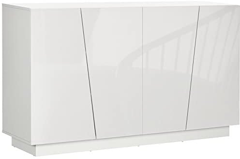 HOMCOM Meuble de Rangement Buffet Salon avec placards à Portes et étagère réglable, Armoire de Rangement pour Salon, Cuisine, Chambre, 150 x 40 x 88 cm, Blanc Brillant