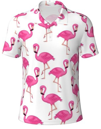 EdWal Polo à manches courtes pour homme avec imprimé flamant rose et évacuation de l'humidité pour homme pour un style sportif décontracté, Noir , L
