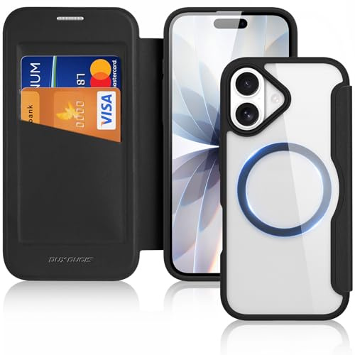 DUX DUCIS Hülle für iPhone 17 6,3 Handyhülle Kompatibel mit MagSafe, Transparente Anti-Kratzer Leder Flip Klapphülle mit RFID-Sperre Schutzhülle Case für iPhone 17 2025 (6,3 Zoll, Schwarz)