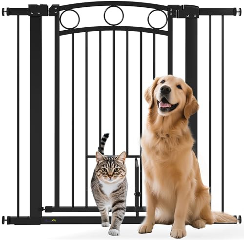PawHut Türschutzgitter 96cm Treppenschutzgitter Türgitter ohne Bohren Treppengitter für Breiten 76-104 cm Einhändiges Öffnen Stahl Schwarz