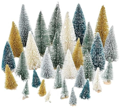 Correa 30 Piece Miniature Pine Trees Sisal Trees with Wood Base As Shown Sisal Silk + Wood for Miniature Scenes, Tabletop Decorecture Trees