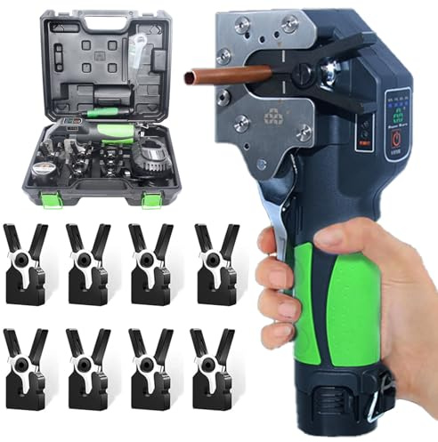 Elektrisches Bördelwerkzeug Set, 45° Exzentrisches Bördelgerät, 8Chucks | Akku Bördelmessgerät mit LED-Licht für Weichku Pfer Aluminium Messingrohre, 8Chucks, 2200mAh (Green)