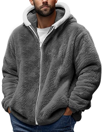 KOG Fleecejacke Herren Winterjacke Casual Fleecepullover Laufjacke Einfarbig Oberteil Junge Herbstjacke übergangsjacken Hemdjacke Parka Sport Jacke Softshellmantel Fashion Teddy Jacken Bikerjacke