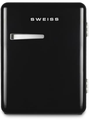 SWEISS WEISS9 Frigo Mini Bar Vintage 31L, Mini Frigo Compatto, Design Retrò, Silenzioso 24 dB, per Camera, Hotel, Ufficio, Bevande o Cosmetici, Temperatura Regolabile 6°-15°C, Nero