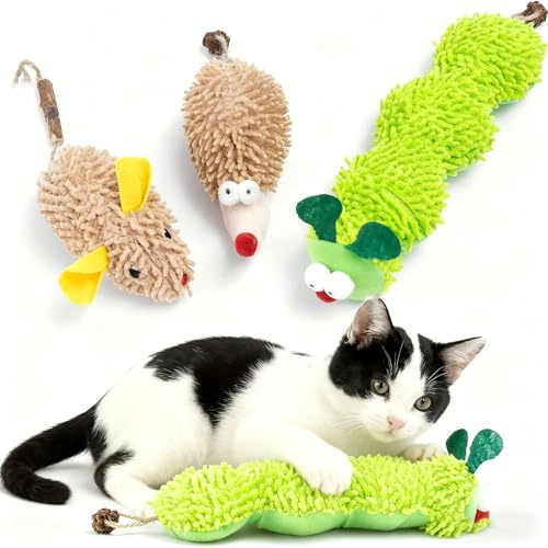 HAOXYO 3 PCS Interaktives Katzenspielzeug Ist Bissfestes Plüsch | Katzenminze Angereichertes Interaktives Plüsch Spielzeug für aktive Katzen, Zahnreinigung und langanhaltenden Spielspaß