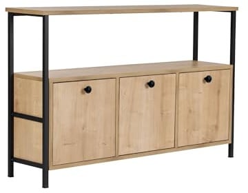Hanah Home Stilvoller wandmontierter Konsolentisch, Eiche & Schwarz, 120 x 75 x 30 cm | 100% melaminbeschichtet, Metallprofil, Mehrzweckregale | perfekt für Aufbewahrung & Dekoration