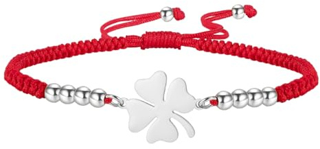 EUEAVAN Bracelet trèfle Trèfle vert porte-bonheur Trèfle à quatre feuilles Bracelet artisanal avec cordon rouge Bijou d'amitié Accessoires pour la Saint-Patrick Cadeau irlandais