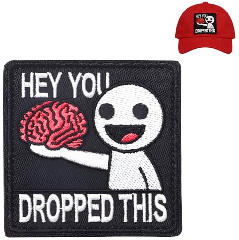 Ruvan HEY YOU DROPPED THIS Klett Patch Lustig, Stickerei Abzeichen Patch Haken, Bestickter Aufnäher Mit Gehirn Motiv – Taktische Rucksack Patches Klett Für Kleidung, Caps, Westen, Taschen
