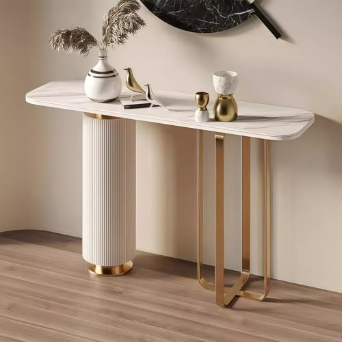 HDZNDH Schmaler Konsolentisch, Dekorativer Moderner Flurtisch, Kompakte Beistelltisch Sofatisch Mit Steinplatte, Kreatives Geometrisches Metallgestell, Für Wohnzimmer Und Schlafzimmer