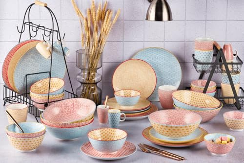 BJORN Geschirrset 6 Personen – Komplettes Design-Tafelservice aus glasierter Porzellan, PATTERN Color Kollektion, harmonisch gemischtes Service