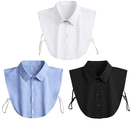Faux Col Chemise Femme,3 Pièces Faux Col Femme Chemise Amovible, Convient aux Hommes et aux Femmes (Noir, Bleu, Blanc)
