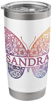 Watercolor Butterfly Travel Mug Personalized Name Sandra Stainless Steel Insulated Tumbler